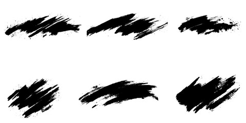 set six black strokes of paint isolated on a white background Grunge design elements