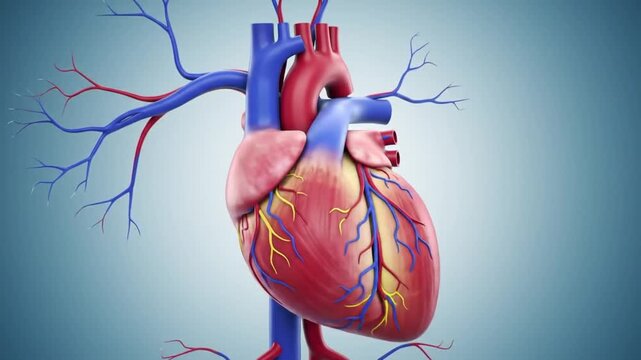 Detailed 3d rendering of a human heart with arteries and veins