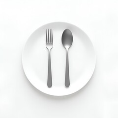 Line art illustration of plate, fork, and spoon arranged symmetrically, elegant black and white food icon for UI design