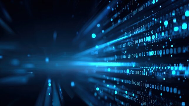 Futuristic Digital Data Stream with Glowing Particles and Binary Code for Technology Concepts