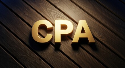 Golden CPA Letters on Wood: Accounting, Finance, and Business Concepts, Illustrating Professional Certification