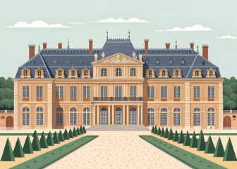 Fototapeta premium flat illustration of Palace of Versailles – France generative ai