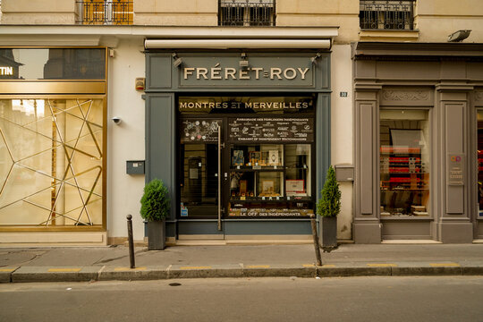 paris france ,05 05 2025 : luxury brand storefront and vitrine ,Fr&eacute;ret roy