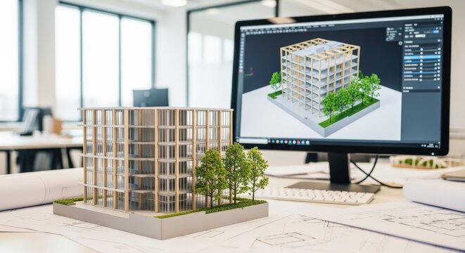 Architectural Design Studio: 3D Model and Computer Rendering Showcase Sustainable Building Concepts and Innovative Technology - Powered by Adobe