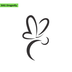 A serene dragonfly logo vector design featuring a dragonfly hovering above water, symbolizing tranquility and reflection in a calming and elegant style.