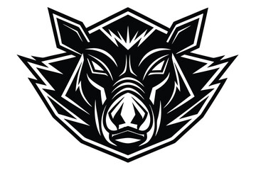 Fierce wild boar emblem features its head against a stylized geometric shield outline