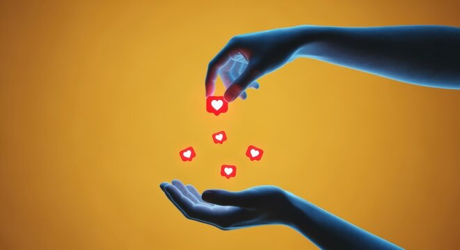 Hands Delivering Social Media Likes: Engagement Strategy for Online Growth and Recognition, Digital Marketing Concept
