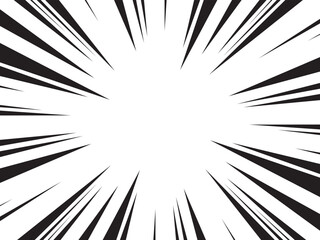 Manga comic explosion, motion or movement effect, vector background. Manga anime cartoon radial speed lines and abstract pattern for comic book burst, flash ray or explode bang action	