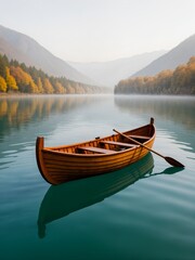 Obraz premium Rowboat on Misty Lake