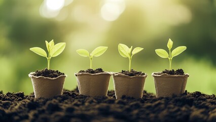 Growing resilience seedlings in eco-friendly pots lush garden nature imagery bright environment close-up shot