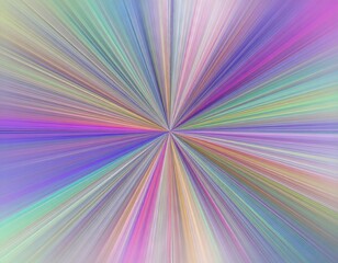 Obraz premium A vibrant and colorful starburst with a multitude of multicolored rays in shades of purple, pink, blue, and green radiating from a central point.