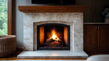 Cozy fireplace ambiance modern living room interior design warm environment inviting viewpoint comfort concept