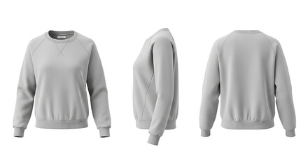 Gray Pullover Sweatshirt Mockup, Front, Side and Back View, Blank Apparel Template