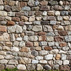 Fototapeta premium A rustic stone wall, diverse in color and shape, with visible mortar