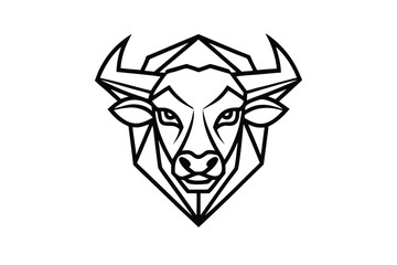 Black outlines illustrate a bull head with geometric facets on a white background