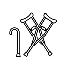 Crutches and Cane Line Art Icon