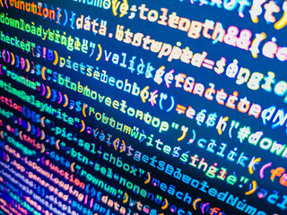 Trendy design. Programmer working in computer screen. Abstract technology pattern background of IT project. Website Coding. S. Computer code language on a computer screen