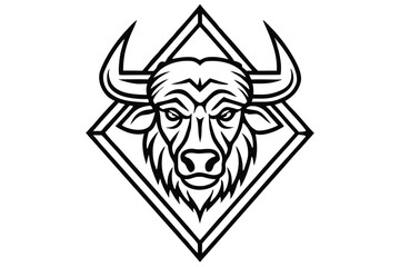 A black and white art of a bull within a diamond outline