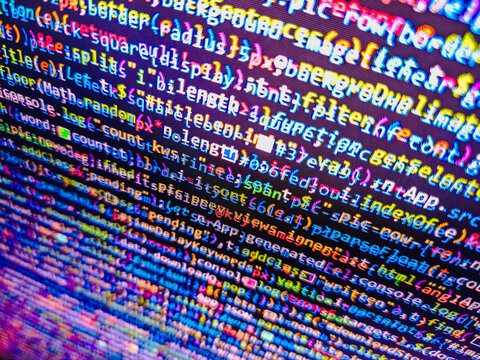 Programming code background. HTML and CSS code developing screenshot. Developer occupation work photo. Website design. Programming code abstract screen of software developer