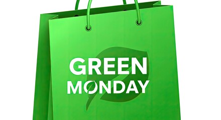 Green monday shopping bag isolated on white background