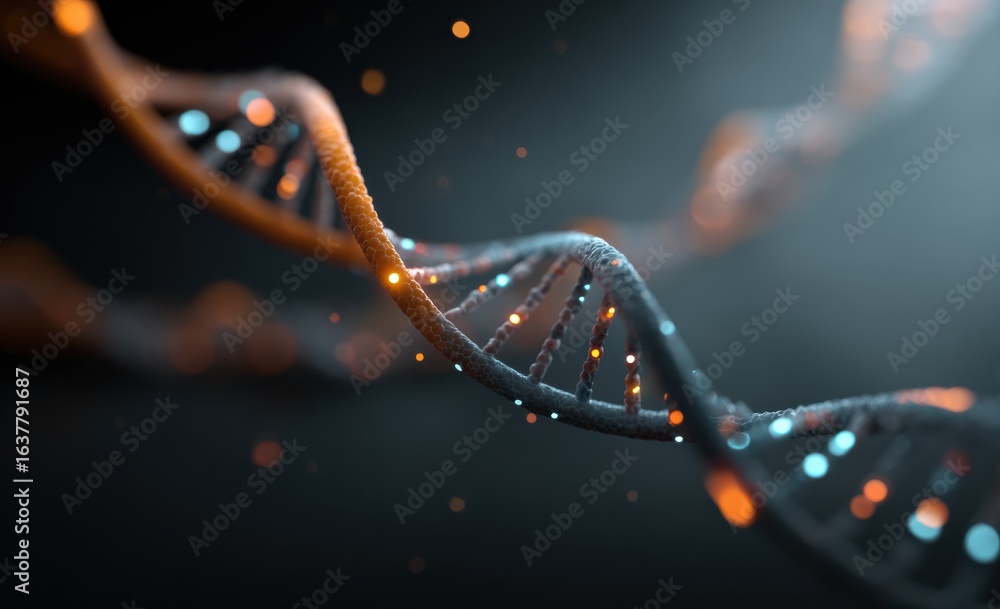 Aufkleber digital art representation of two strands of dna, showcasing intricate details and vibrant colors. s