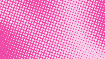 Retro style pop art design with pink gradient dot pattern.