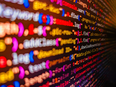 Screen of web developer. Programming code abstract background screen of software. Letters, chars, digits MORE IN MY GALLERY. Web development javascript HTML5 code. S. Computer program