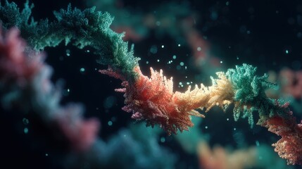 Abstract Colorful Twisted Strand Illustration: Genetic Material, Scientific Visualization, and Complex Biological Structure Representation