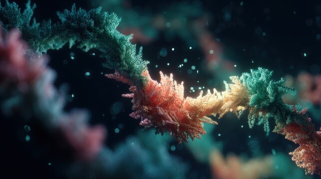 Abstract Colorful Twisted Strand Illustration: Genetic Material, Scientific Visualization, and Complex Biological Structure Representation