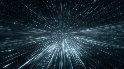 Fototapeta premium Warp Speed Light Streaks Background: Abstract Hyperdrive Space Travel Concept with Futuristic Technology