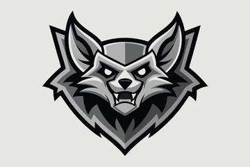 Detailed monochromatic wolf mascot shows its teeth in a stylized badge design
