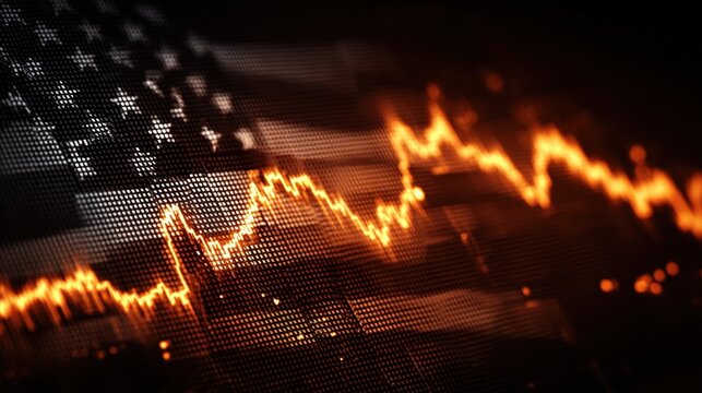 Stock Market Downturn with Blurred American Flag, Recession or Bear Market Concept Visual