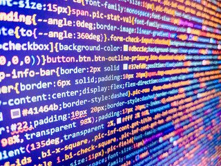 Abstract software process. Software background technology. Programmer workplace. Developer working on program codes in office. Shallow depth of field, selective focus effect