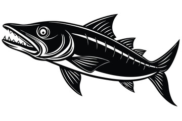 barracuda exhibits sharp teeth and fins in an aggressive black and white monochrome style