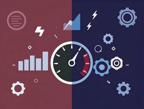 Speedometer with Gears Graphs and Lightning Bolts Business Performance and Efficiency Concept