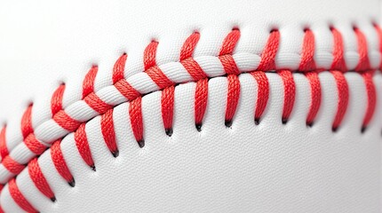 Close-up of Baseball Stitching Premium Leather Texture and Red Laces