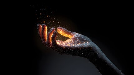 Fototapeta premium A glowing hand composed of interconnected points of light.