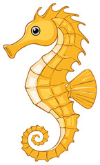 Fototapeta premium Cheerful cartoon illustration of a yellow seahorse isolated on a white background