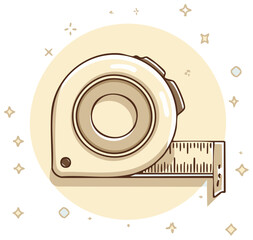 Fototapeta premium Stylized illustration of a light colored retractable measuring tape in doodle style with stars