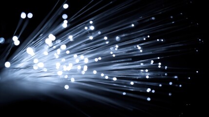 Fiber Optic Cables Glowing, Abstract Technology Background with Data Transmission, Internet Connection and High Speed