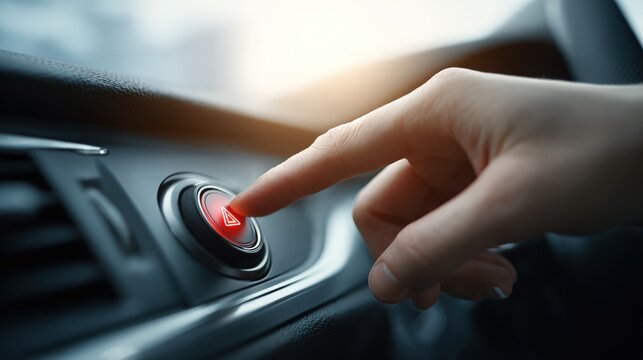 Finger Presses Start Button of Modern Car Dashboard, Automotive Technology and Transportation Concept