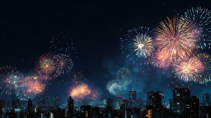 Close-Up Fireworks in the Night Sky
