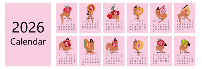 Contemporary Art Calendar 2026 with Women and Fruit Designs