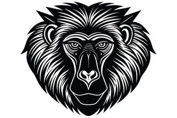 Bold tribal gorilla's face is featured in a striking on a white backdrop