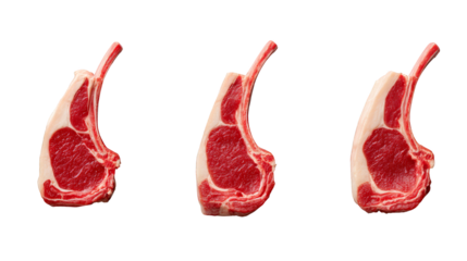 Fresh raw red meat isolated on a white background with red shoes and red nail polish.