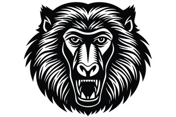 Fierce monochrome beast head showing teeth aggressively looks threatening in an abstract, view