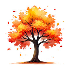 Obraz premium Vibrant Autumn Tree Watercolor Illustration of Fall Foliage isolated on transparent background