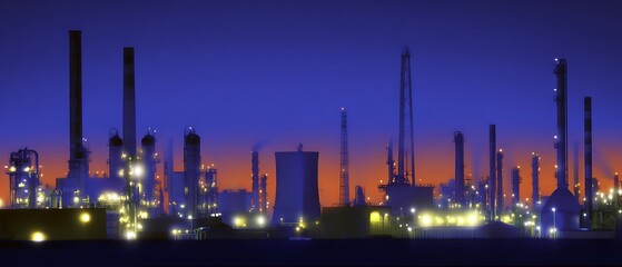 Fototapeta premium Industrial complex lights against twilight sky