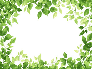 Obraz premium A lush frame of vibrant green leaves creates a border on a clean white background. The leaves are of various sizes and are illuminated by a soft, natural light.
