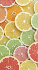 Vibrant Full Frame of Sliced Citrus Fruits in Various Colors, Healthy Food Background
